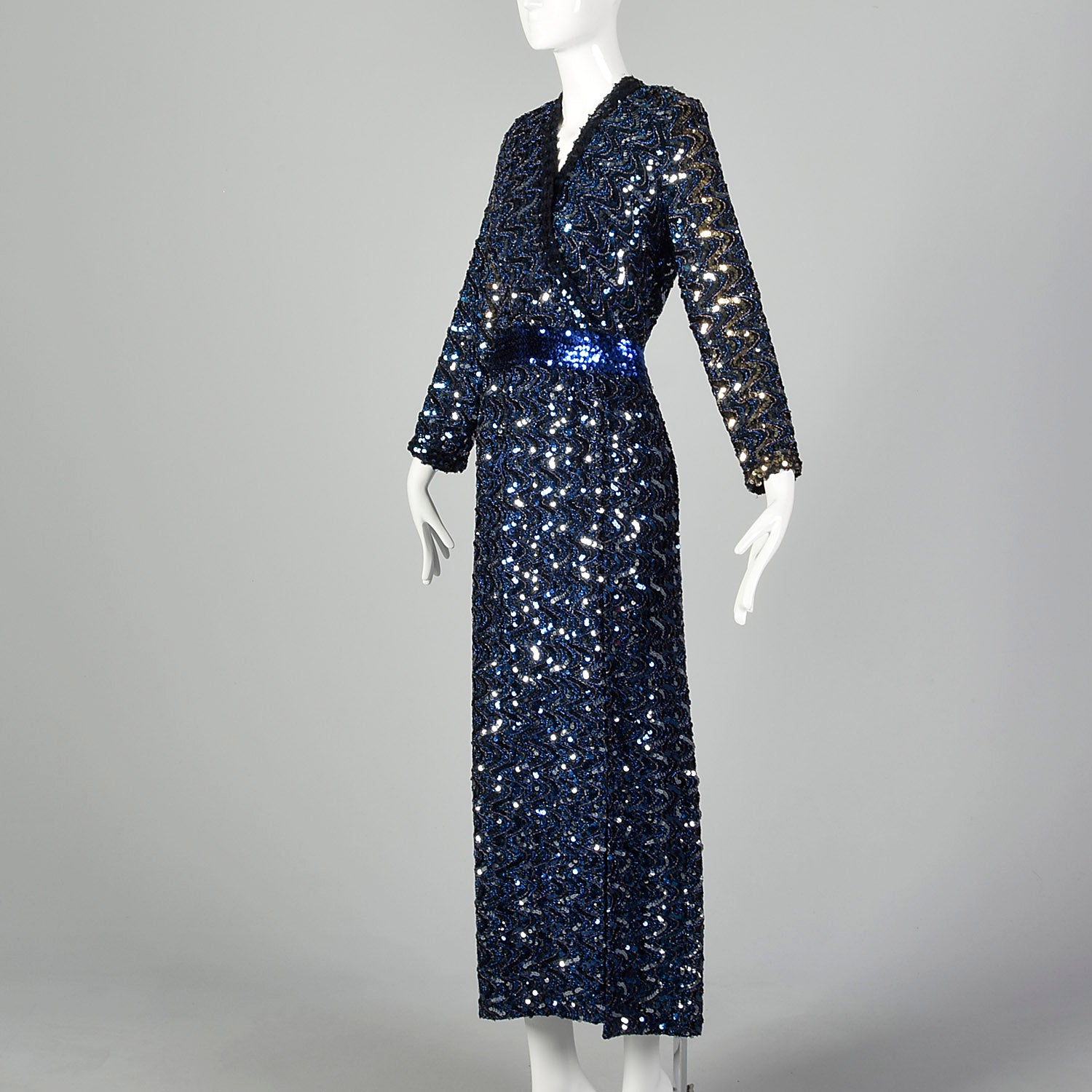 XL-XXL Lilli Diamond 1970s Blue Sequin Long Dress