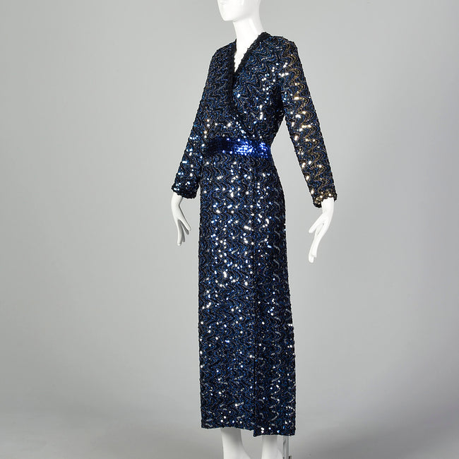 XL-XXL Lilli Diamond 1970s Blue Sequin Long Dress