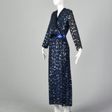 XL-XXL Lilli Diamond 1970s Blue Sequin Long Dress