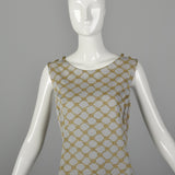 Small Pierre Balmain 1970s Gold and Ivory Sleeveless Dress 70s