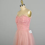 Small 1950s Strapless 2pc Set Pink Lace Tulle Evening Party Prom Dress