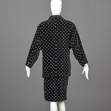 1980s Gianni Versace Skirt Oversized Blazer & Wrap Skirt in Black Velvet with White Polkadots