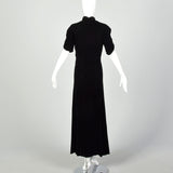 Small 1930s Dress Formal Black Silk Velvet Keyhole Neckline Evening Gown