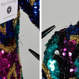Medium 1990s Oleg Cassini Shirt Multicolored Sequin Formal Long Sleeve Eveningwear