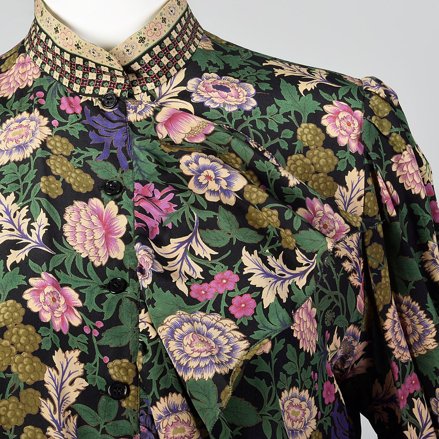 1980s Emanuel Ungaro Floral Print Silk Blouse