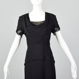 1940s Black Peplum Dress with Lace Collar and Cuffs