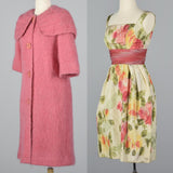 1950s Pink Mohair Coat and Floral 2 Piece Dress Set