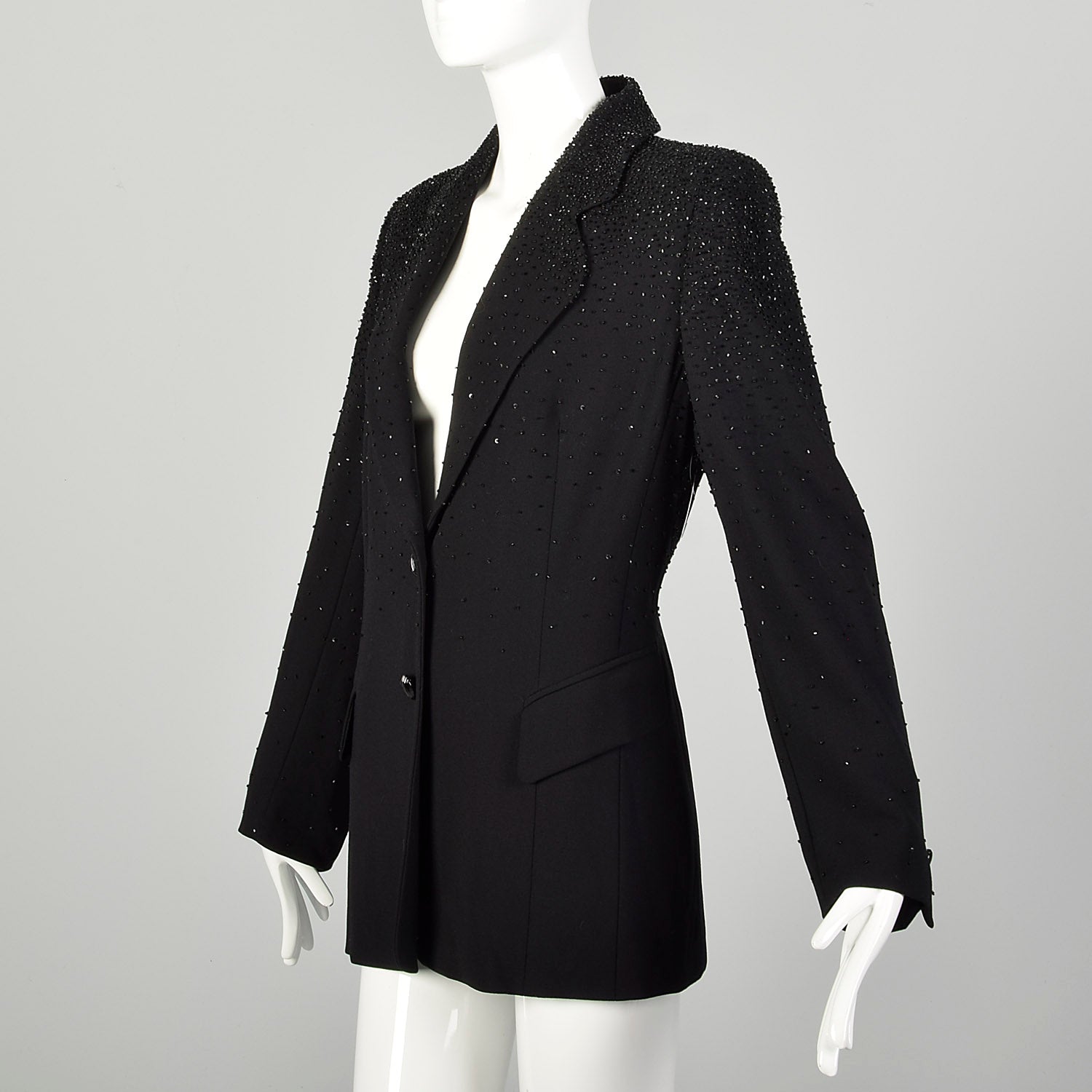 Large 1990s Escada Suit Coat Black Evening Beaded Cocktail Blazer