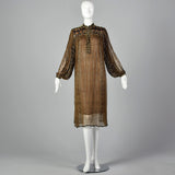 Medium 1970s Judith Ann Creations Brown Silk Beaded Dress