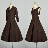 Small 1950s Wool Rainbow Fleck Set Brown Winter Jacket Dress Tweed Ensemble