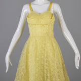 1950s Yellow Lace and Tulle Party Dress