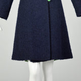 Small 1960s Wool Coat Navy Blue Mod Collar Green Buttons