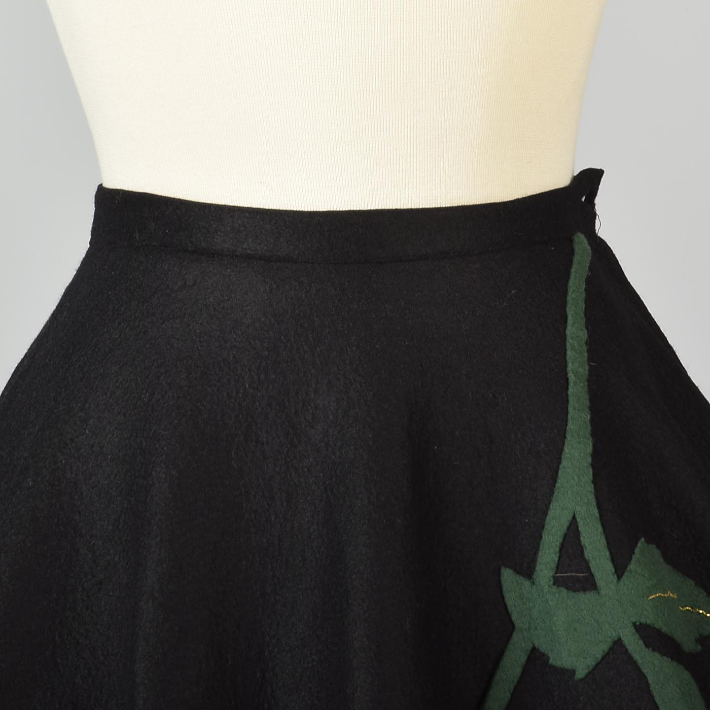 1950s Black Circle Skirt with Felt Flowers