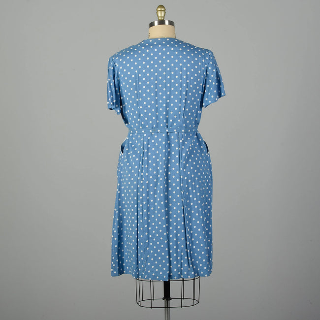 3XL 1950s Blue Day Dress Polka Dot Short Sleeve Volup Summer Casual