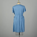 3XL 1950s Blue Day Dress Polka Dot Short Sleeve Volup Summer Casual