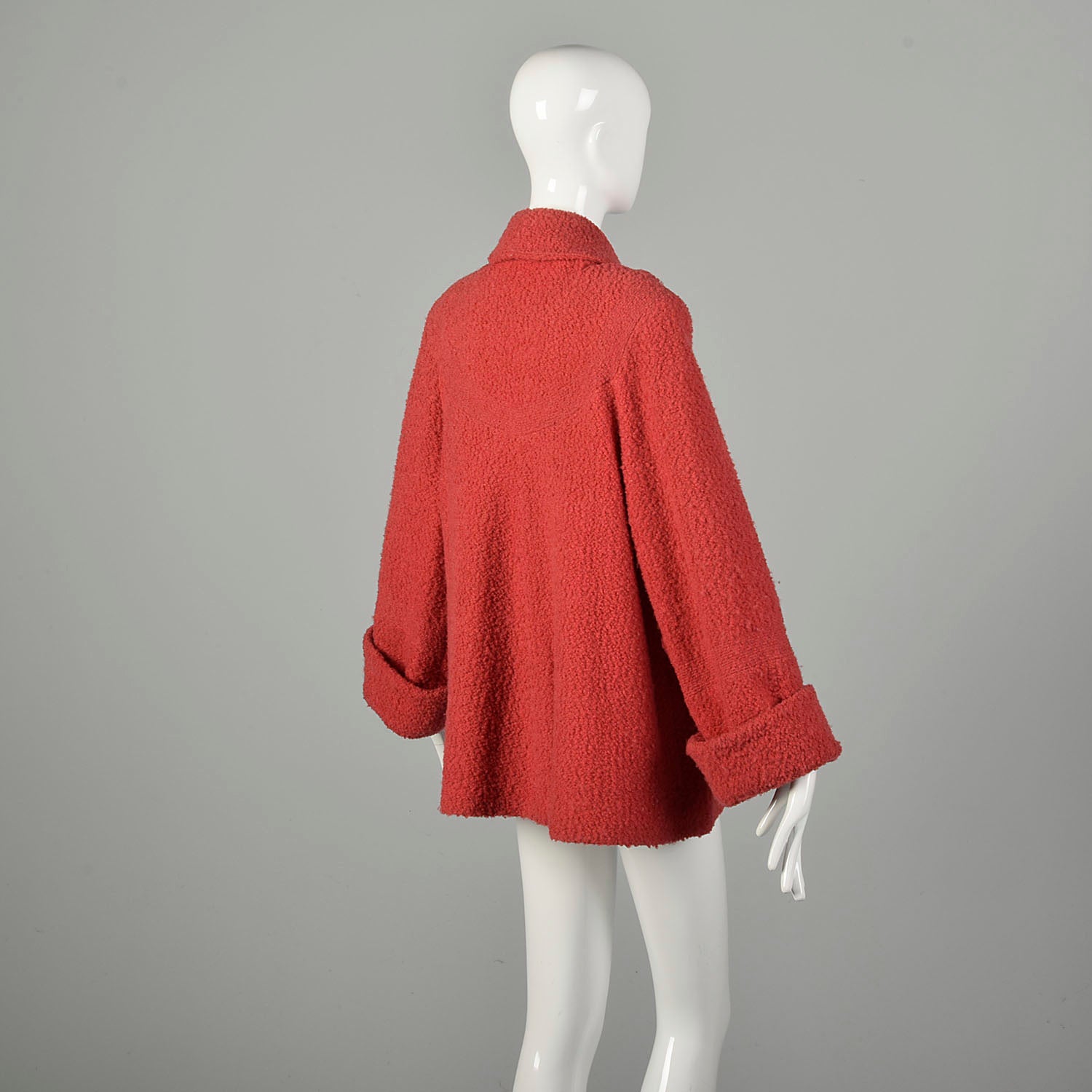 Medium 1950s Coat Red Wide Cuff Boucle Wool Rockabilly Swing Jacket