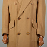 Large 1970s Coat Double Breasted Tan Winter Overcoat