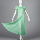 1930s Sheer Green Dress with Swiss Dots