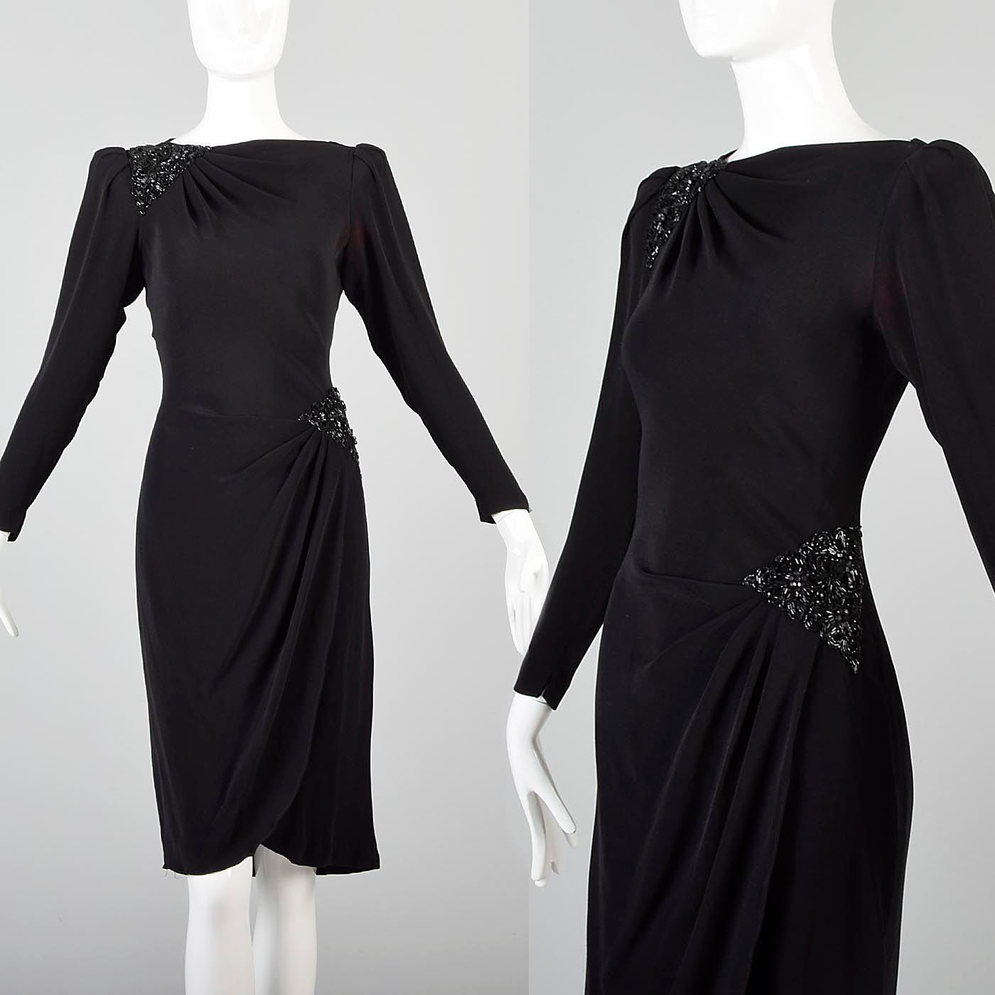 1980s Saks Fifth Avenue Deco Revival Little Black Dress Blade Runner Style