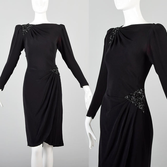 1980s Saks Fifth Avenue Deco Revival Little Black Dress Blade Runner Style