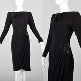 1980s Saks Fifth Avenue Deco Revival Little Black Dress Blade Runner Style