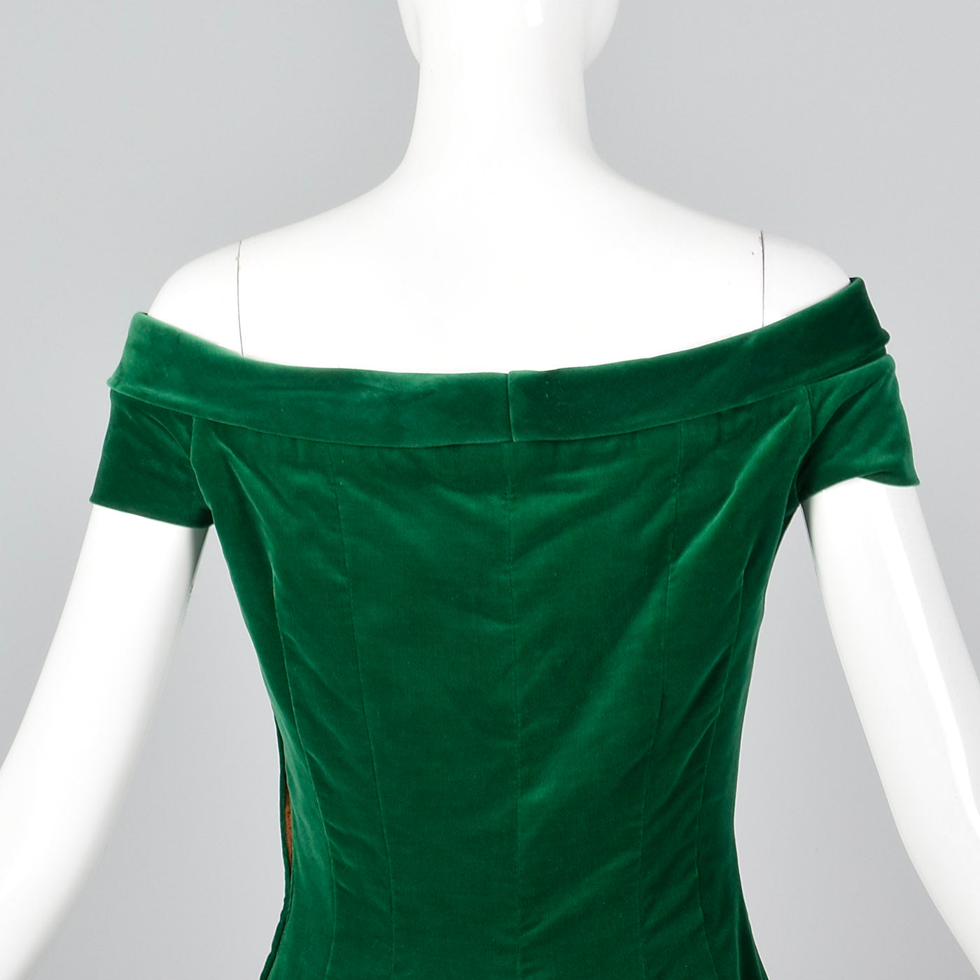 1950s Green Velvet Off Shoulder Party Dress