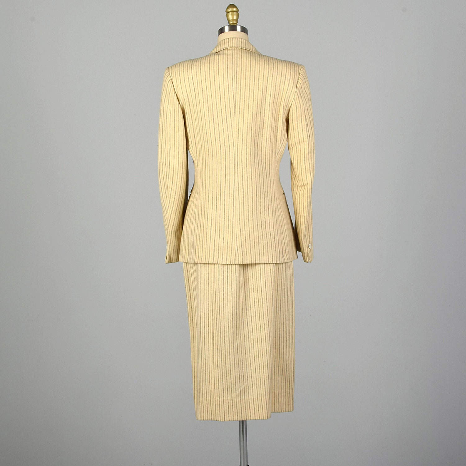 Small 1940s Cream Striped Skirt Suit