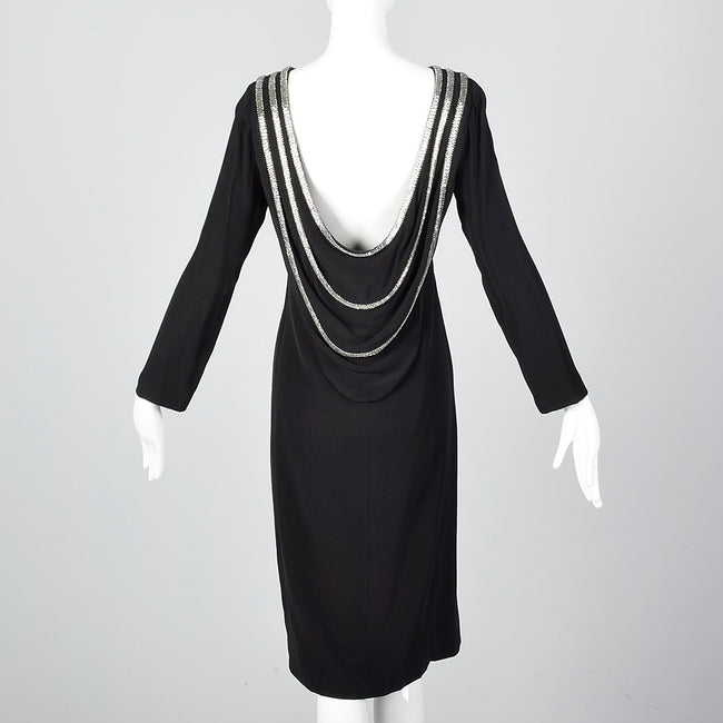 1970s Bob Mackie Little Black Dress with Dramatic Draped Back