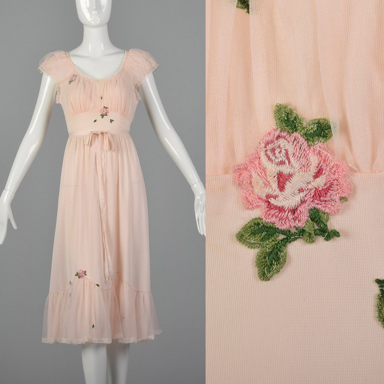 XXS 1950s Pink Chiffon Nightgown