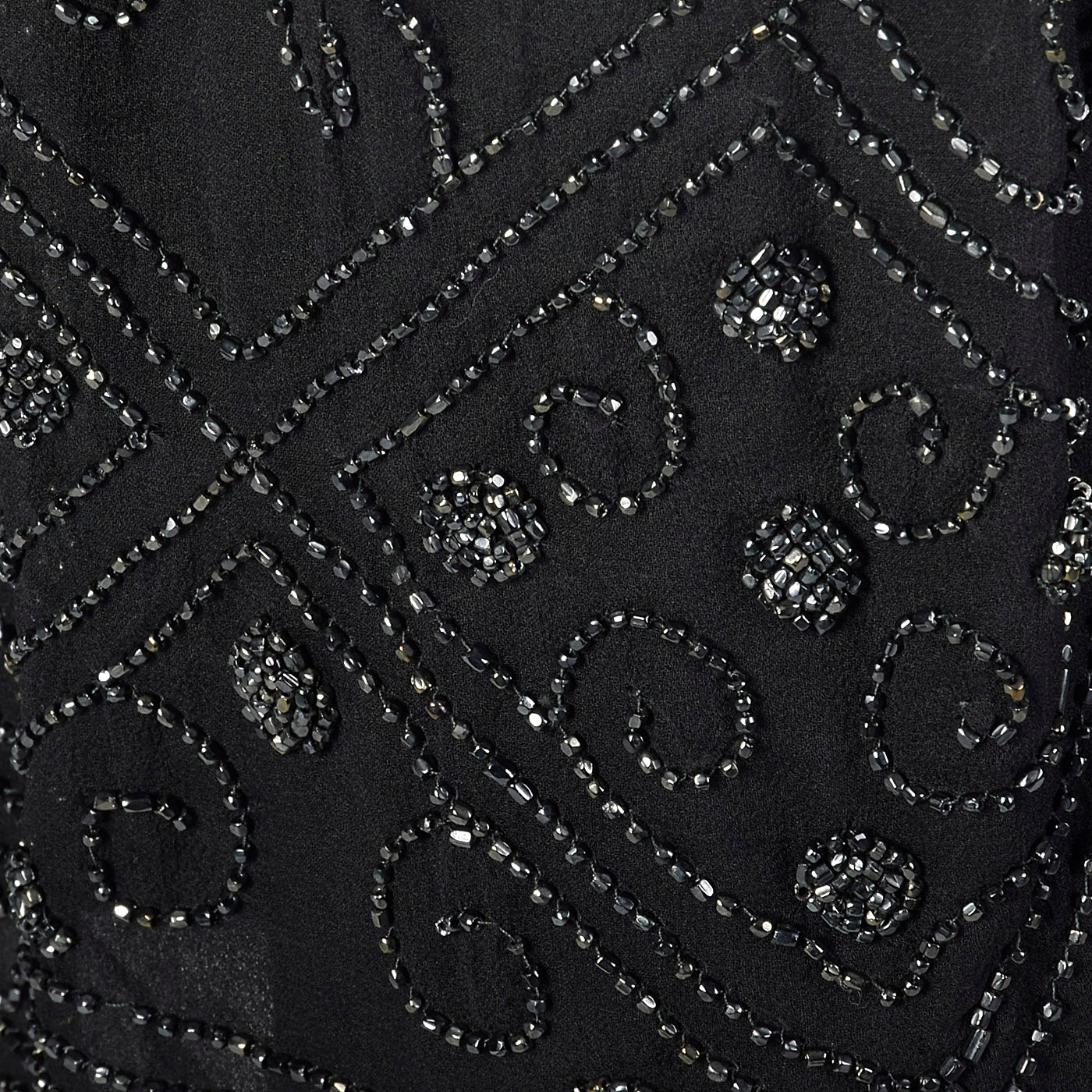 1920s Black Silk Chiffon Dress with Steel Beads