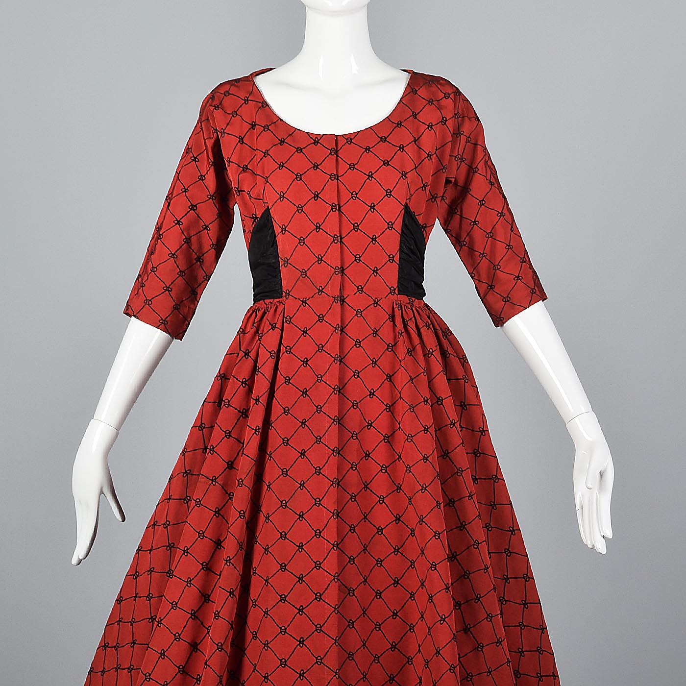 1950s Red Party Dress with Black Taffeta Bow