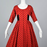 1950s Red Party Dress with Black Taffeta Bow