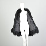 XL 1990s Fur Trimmed Winter Jacket Mongolian Lamb Black Suede Leather Car Coat