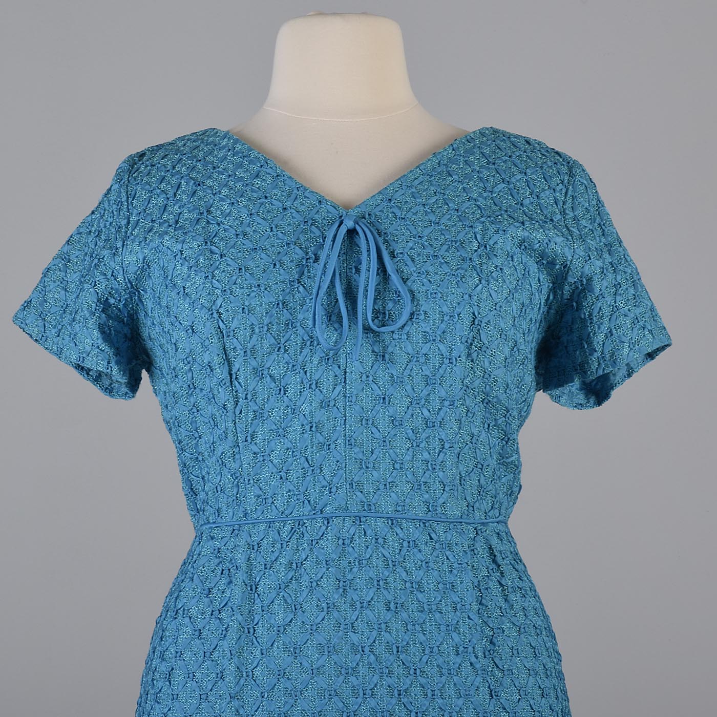 1960s Aqua Blue Ribbon Dress