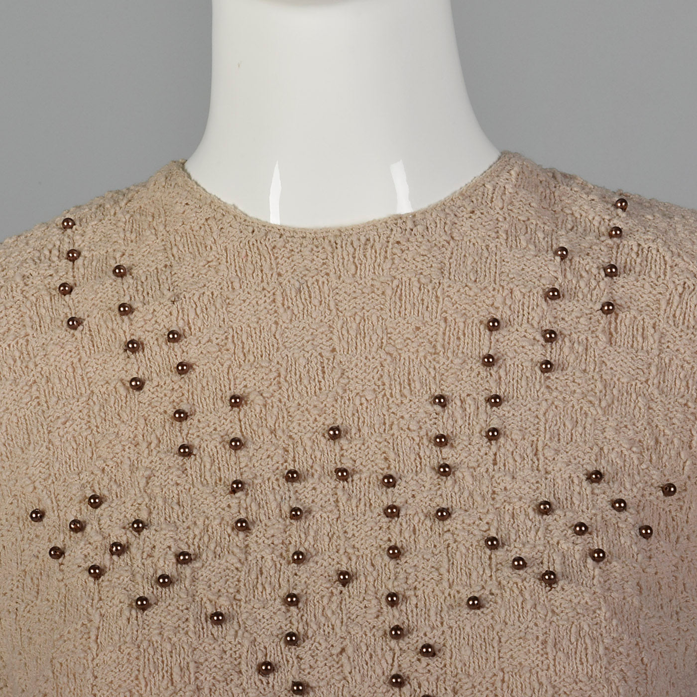 1940s Taupe Knit Dress with Beaded Bust
