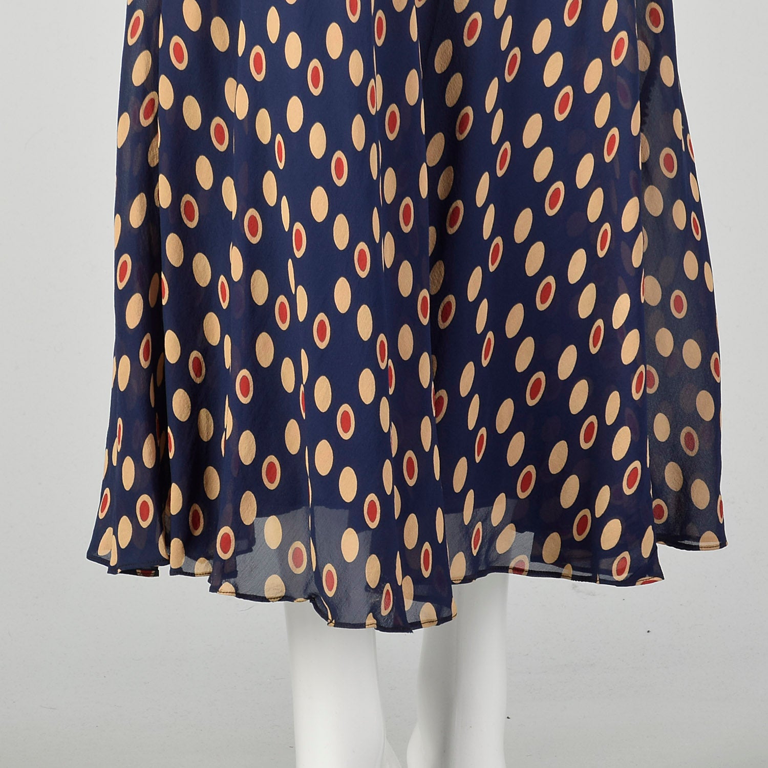 XXS 1930s Navy Blue Bias Cut Dress Sleeveless Polka Dot Print
