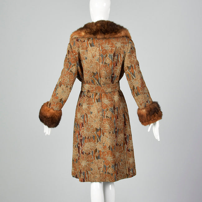 1970s Tapestry Coat with Large Fur Collar