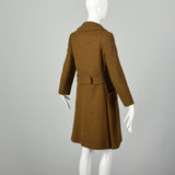Small 1970s Brown Wool Coat Green Tweed Mod Military Inspired