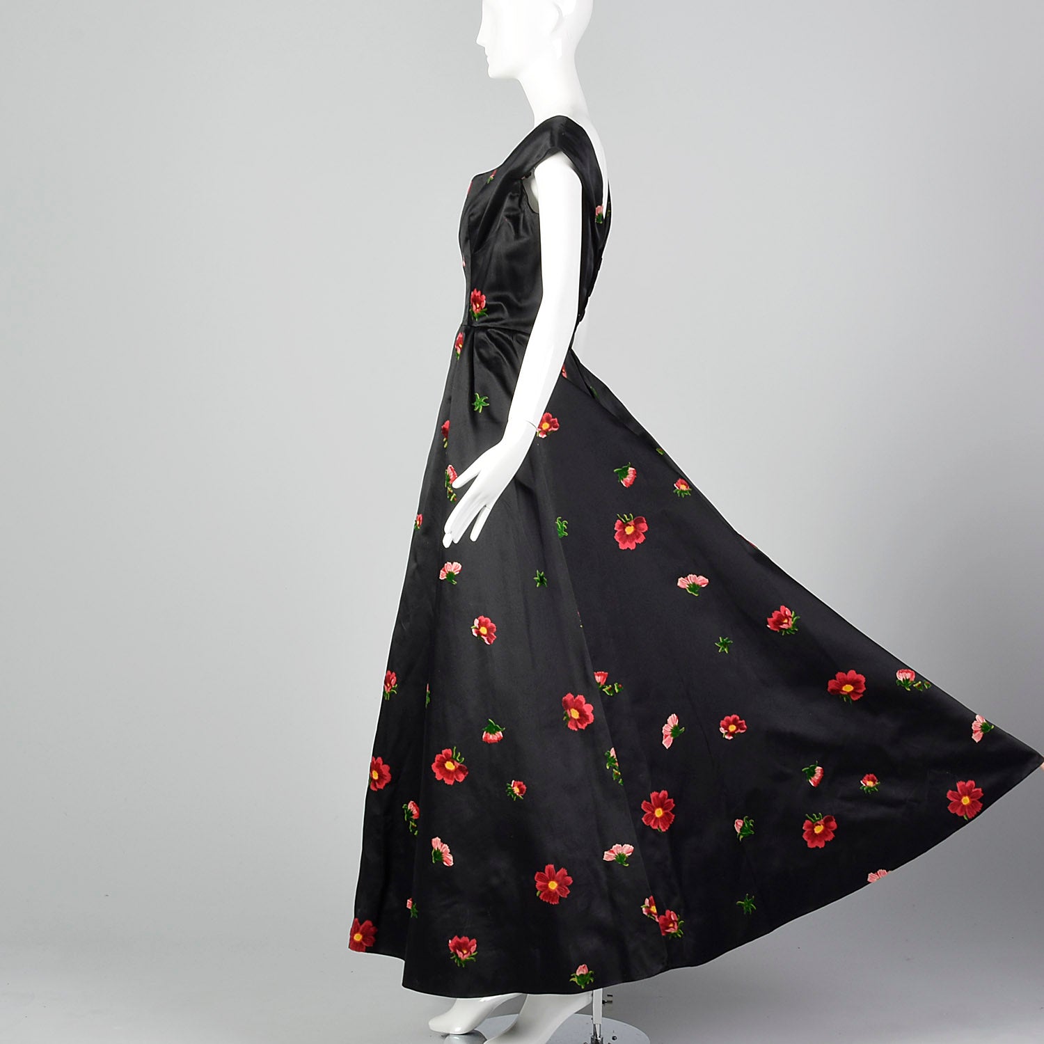 1950s Hattie Carnegie Black Gown with Flocked Flowers