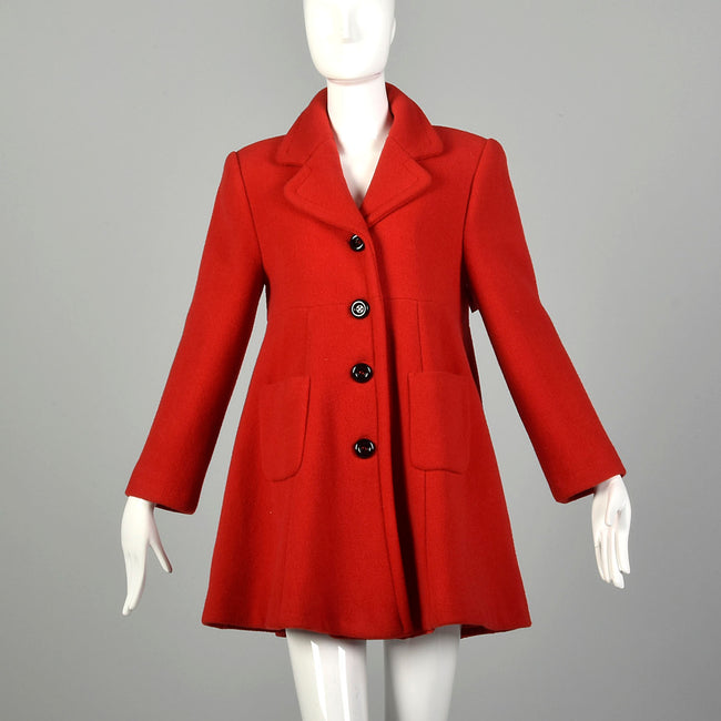 Small 1990s Mod Red Swing Coat Babydoll Winter Outerwear