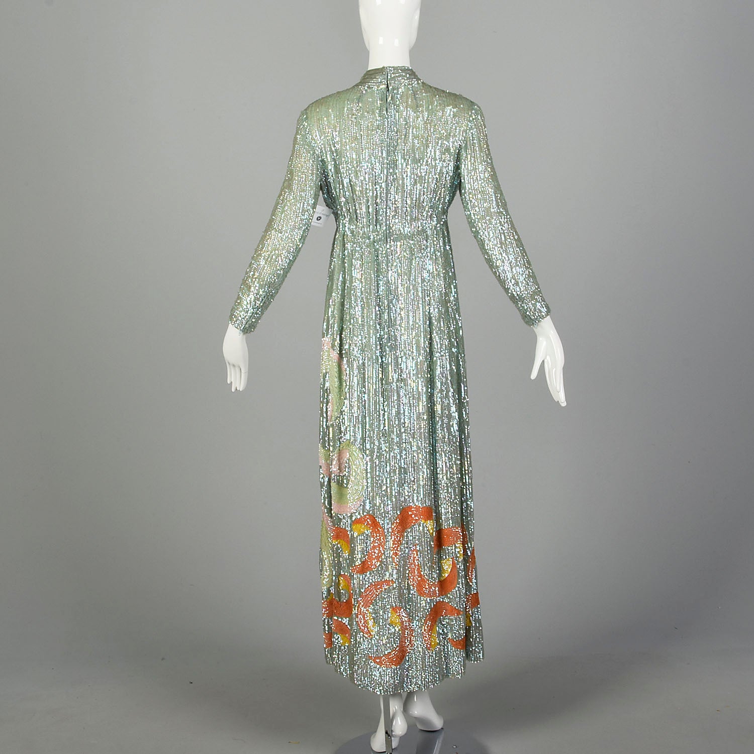 Medium 1970s Ronald Amey Sequin Gown Abstract Formal Dress