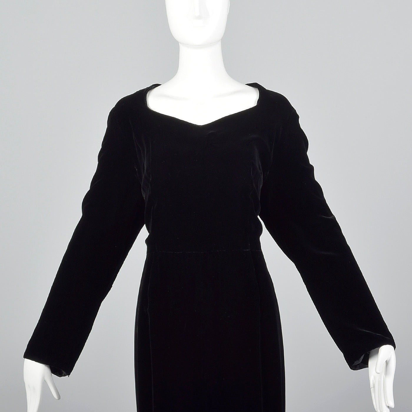 1950s Black Velvet Dress with Sweetheart Neckline
