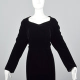 1950s Black Velvet Dress with Sweetheart Neckline
