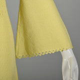 Medium 1970s Boho Dress Hippie Bell Sleeve Sheer Yellow Bohemian Knit