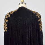 1940s Black Velvet Opera Cape with Gold Sequin Shoulders