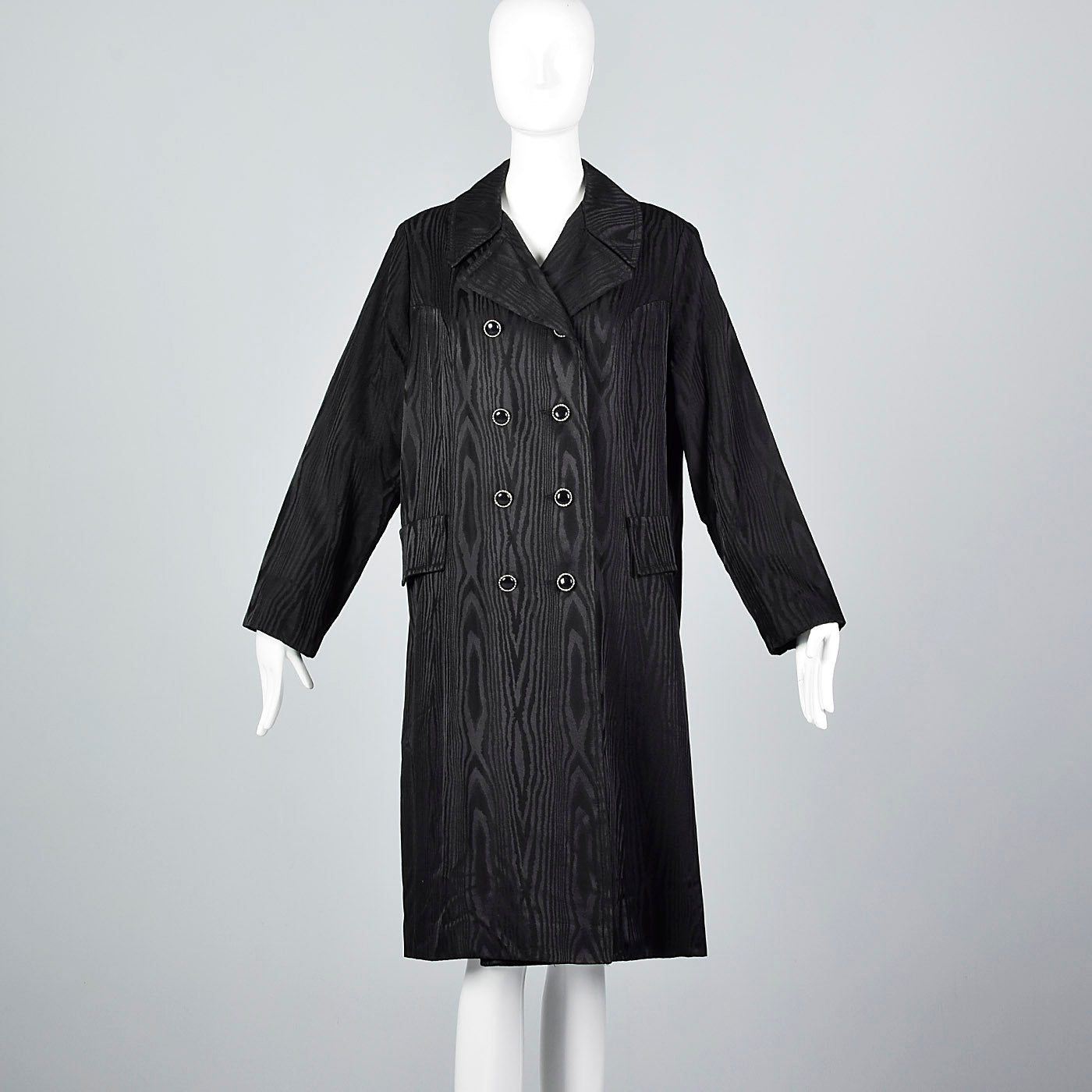 1960s Black Moire Double Breasted Coat