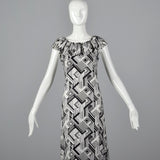 1970s Black and White Print Maxi Dress
