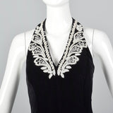 1980s Escada Black Velvet Dress with Faux Pearl Trim