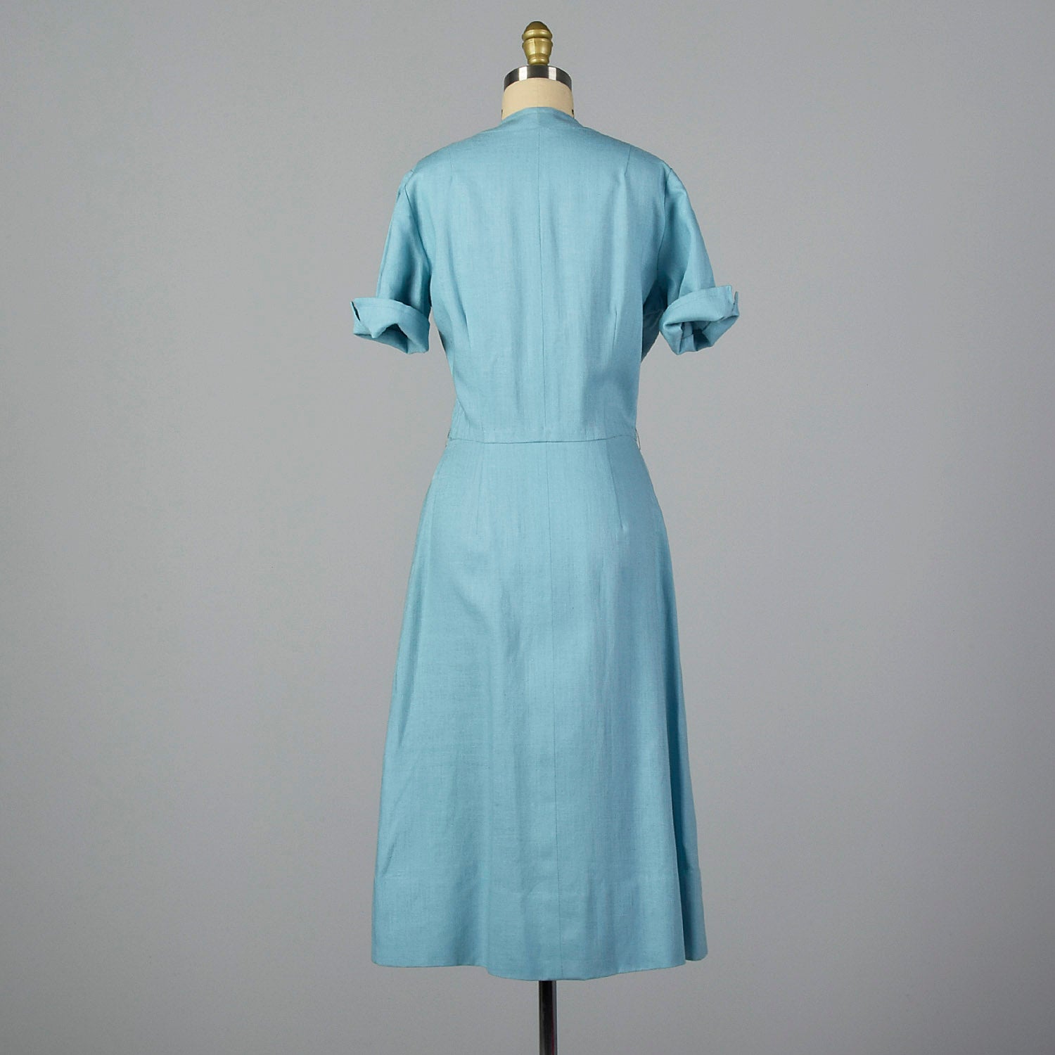 Medium 1940s Linen Day Dress with Button Front