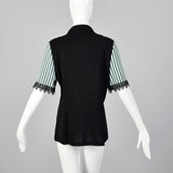 2000s Misook Black and Blue Striped Knit Shirt